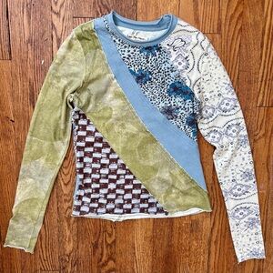 Free People Patchwork Long Sleeve Top Small